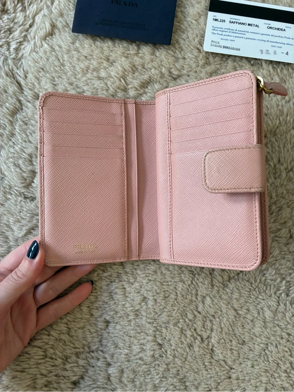Prada pink saffiano leather wallet